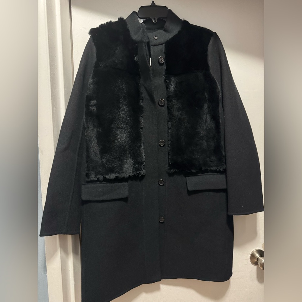 Vince Wool with Rabbit Fur Black Coat Size Small